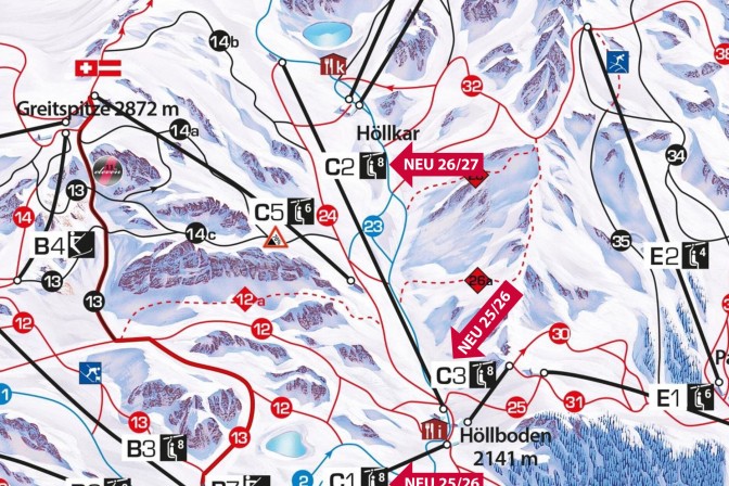 Ośrodek narciarski Ischgl - miejsca budowy nowych kolei Ośrodek narciarski Ischgl - miejsca budowy nowych kolei